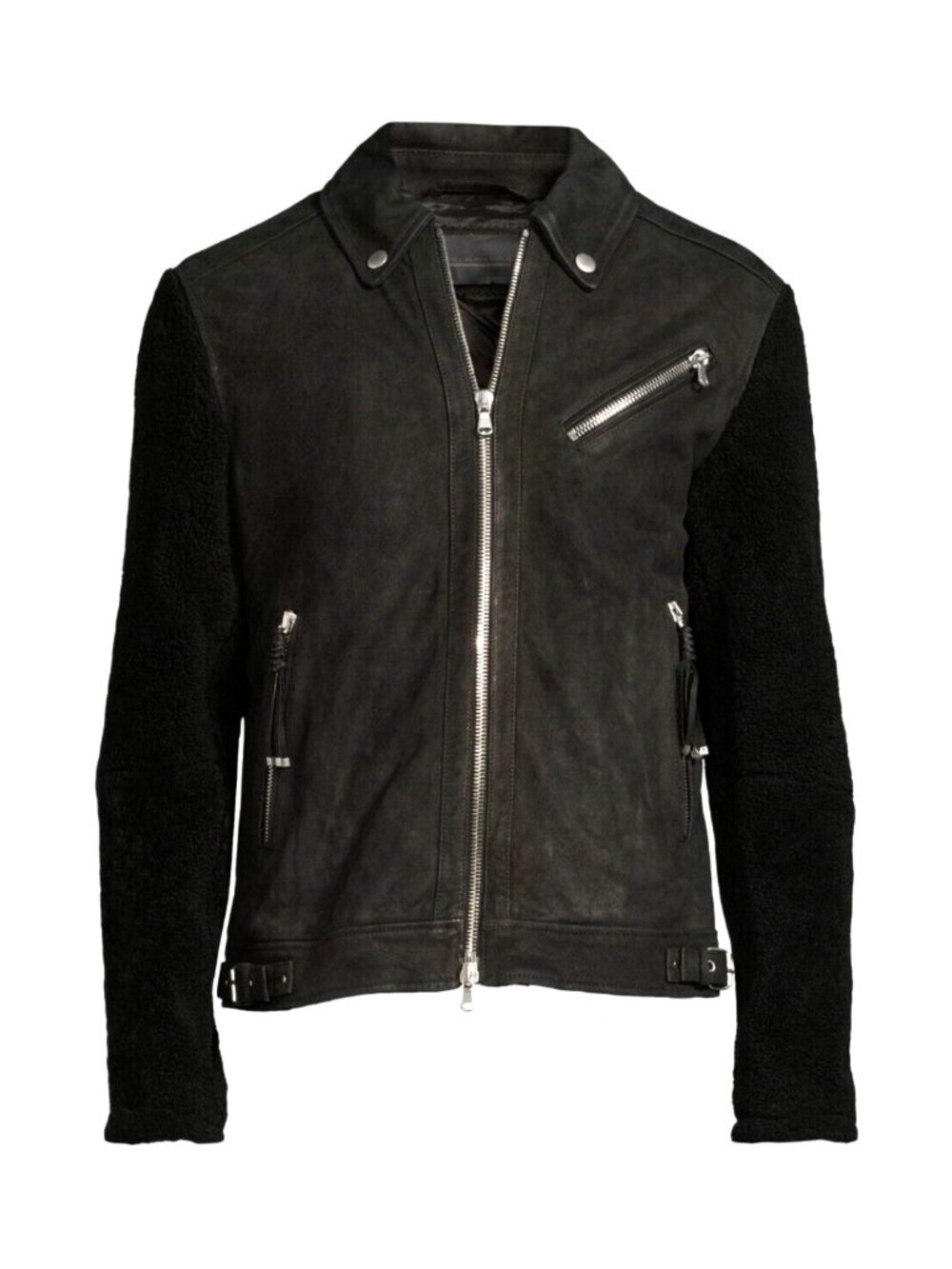 $1895 DIESEL Men's Shearling & Leather Biker Lumber Jacket Black Size 50 / L